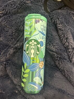 Starbucks Green Mint and Blue Floral Travel Tumbler